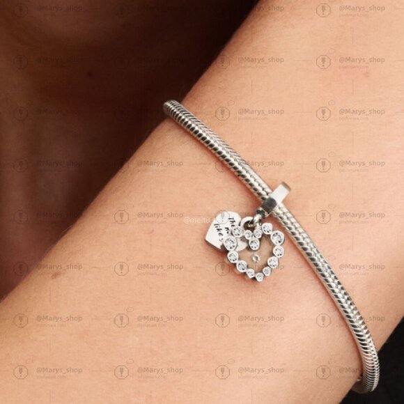 Pandora Sparkling Heart Double Dangle Charm - Picture 4 of 6